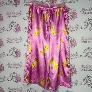 Tweety bird pants capri crop Pink Satin Looney Tunes Pajama Pants
